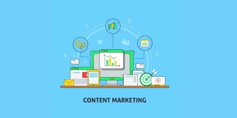 content marketing on blue background